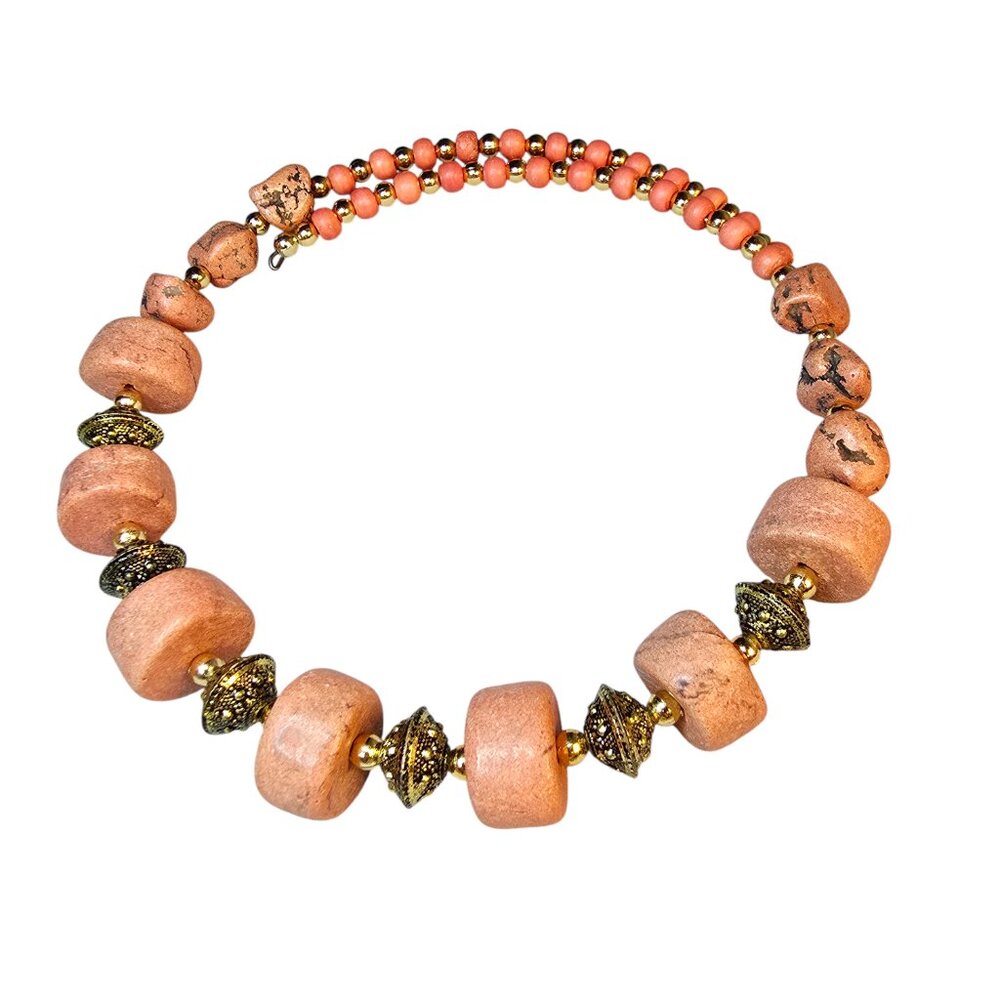 Bohemian Women's Wrap Choker Necklace Gold Tone Orange Peach NWOT